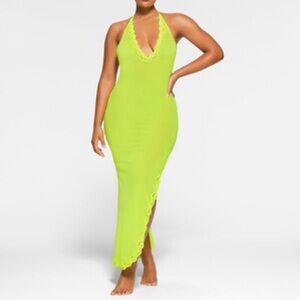 SKIMS Summer Mesh Lace Plunge Dress | Neon Green | Size M